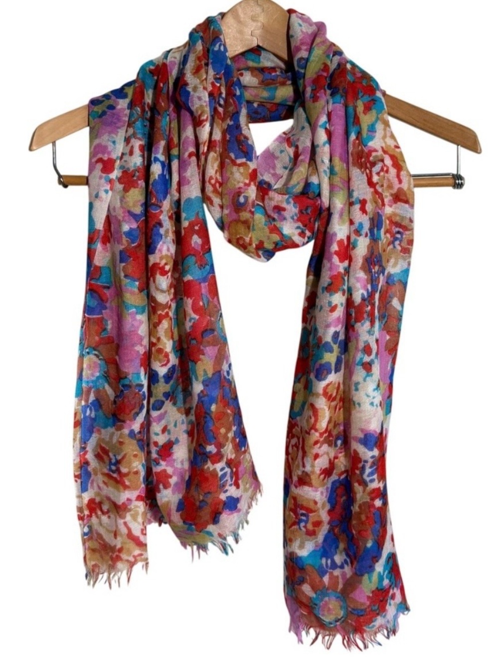 Barneys New York Silk Wool Scarf Pink Multicolor Floral Lightweight DISCONTINUED